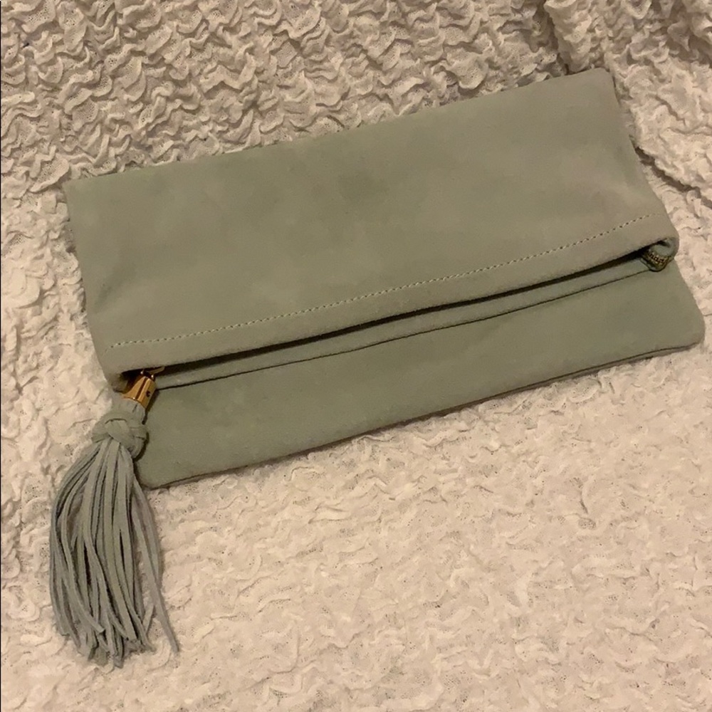 C. Wonder Mint Suede Zipper Clutch